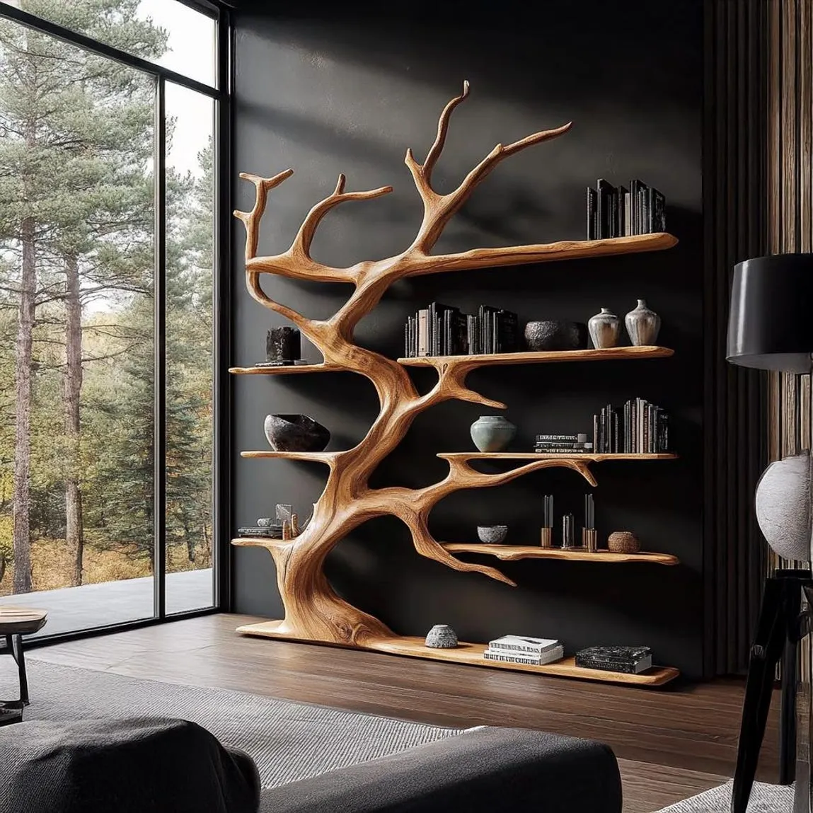 Tree Branch Bookshelf – Solid Wood, Wall-Mounted