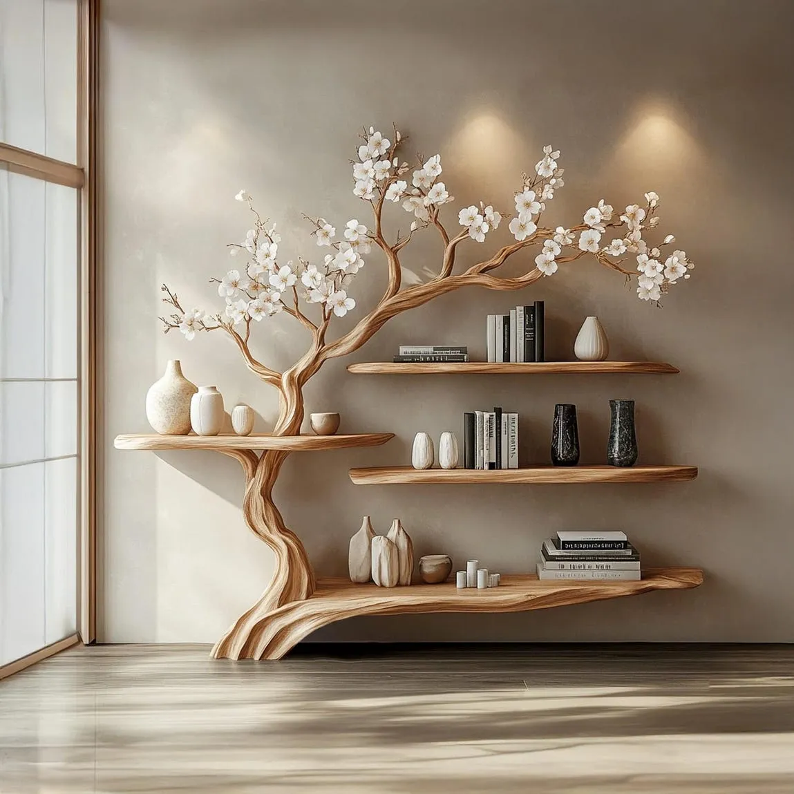 Handmade Tree Bookshelf – Solid Wood, Home Décor