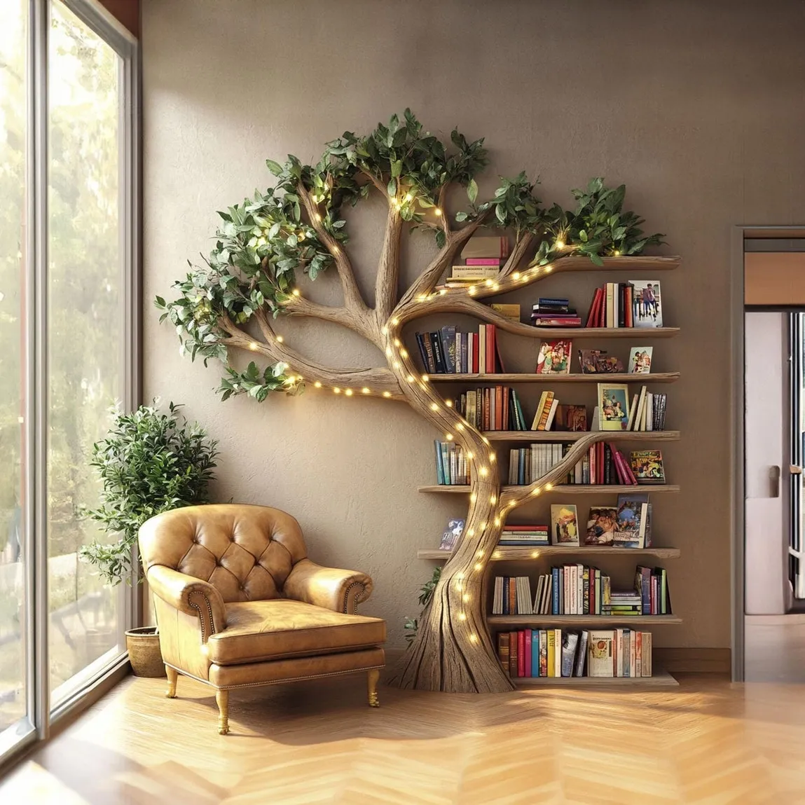 Tree Branch Bookshelf – Live-Edge, Wall-Mounted