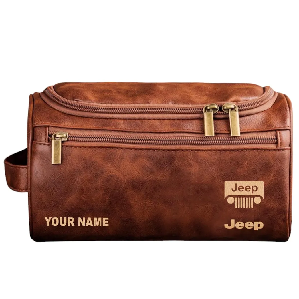All-Terrain Utility Ride Leather Toiletry Bag, Car Lover Leather Organizer CAR440 - Red Brown