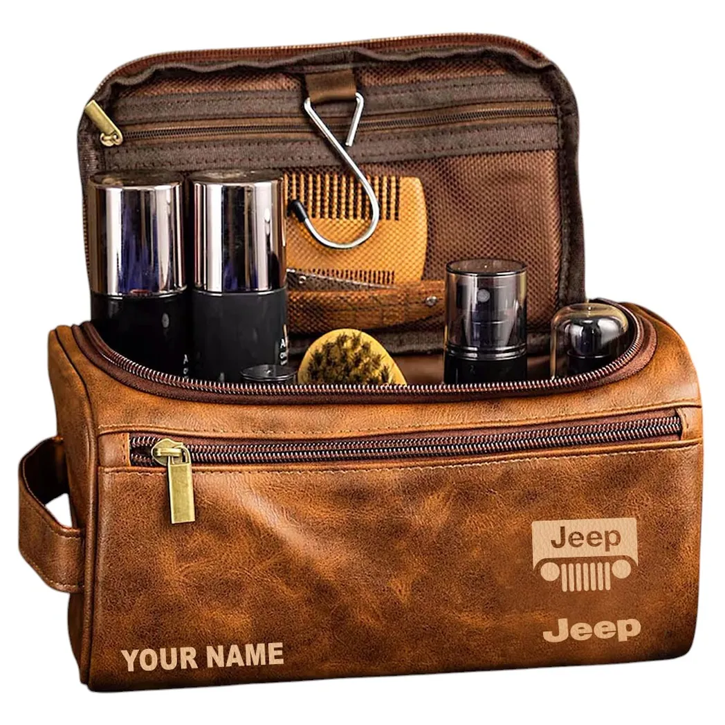 All-Terrain Utility Ride Leather Toiletry Bag, Rugged Leather Travel Bag CAR440 - Yellow Brown
