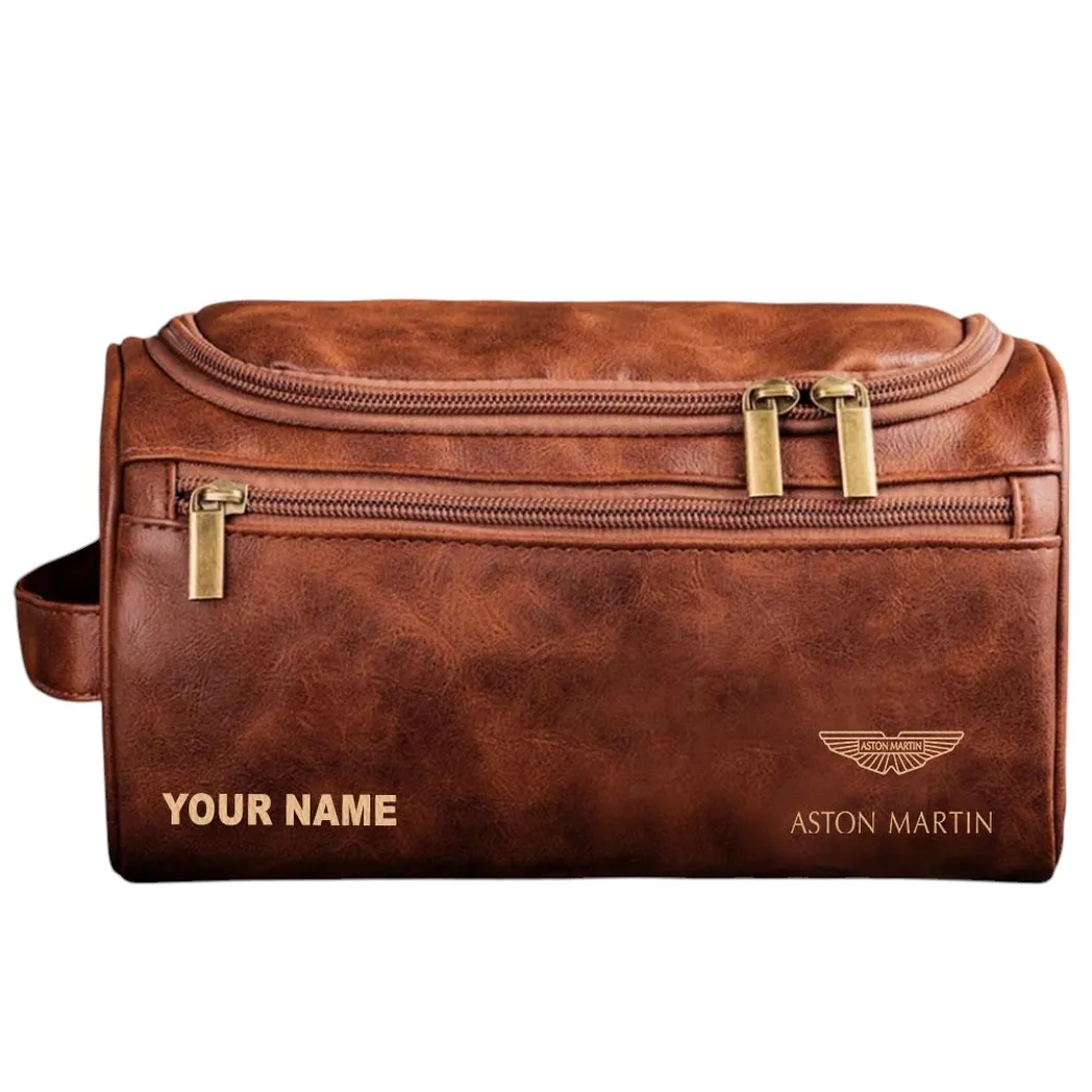 British Luxury Sports Car Leather Toiletry Bag, Rugged Motorcycle Toiletry Bag CAR440 - Red Brown