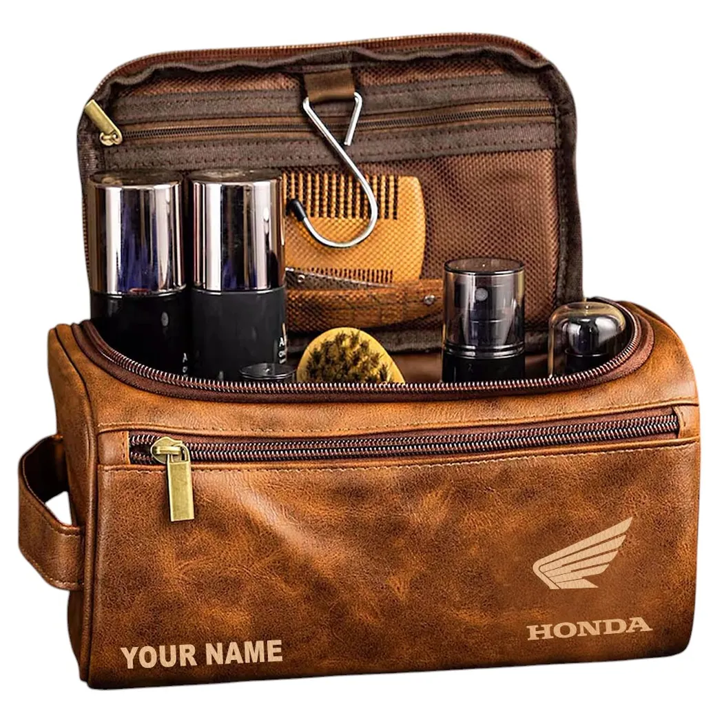 Adventure Motorbike Leather Toiletry Bag, Car Enthusiast Travel Pouch CAR441 - Yellow Brown