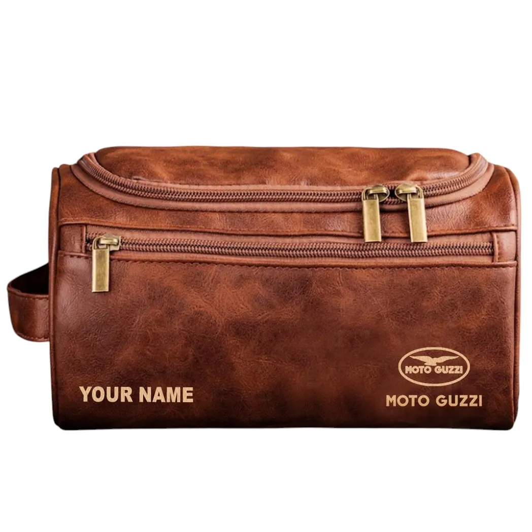 Adventure Motorcycle Leather Toiletry Bag, Car Lover Leather Organizer CAR441 - Red Brown