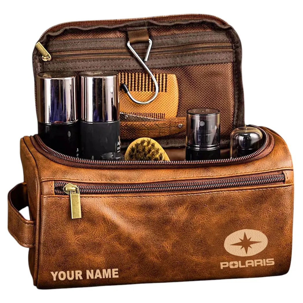 All-Terrain Ride Leather Toiletry Bag, Rugged Motorcycle Toiletry Bag CAR441 - Yellow Brown