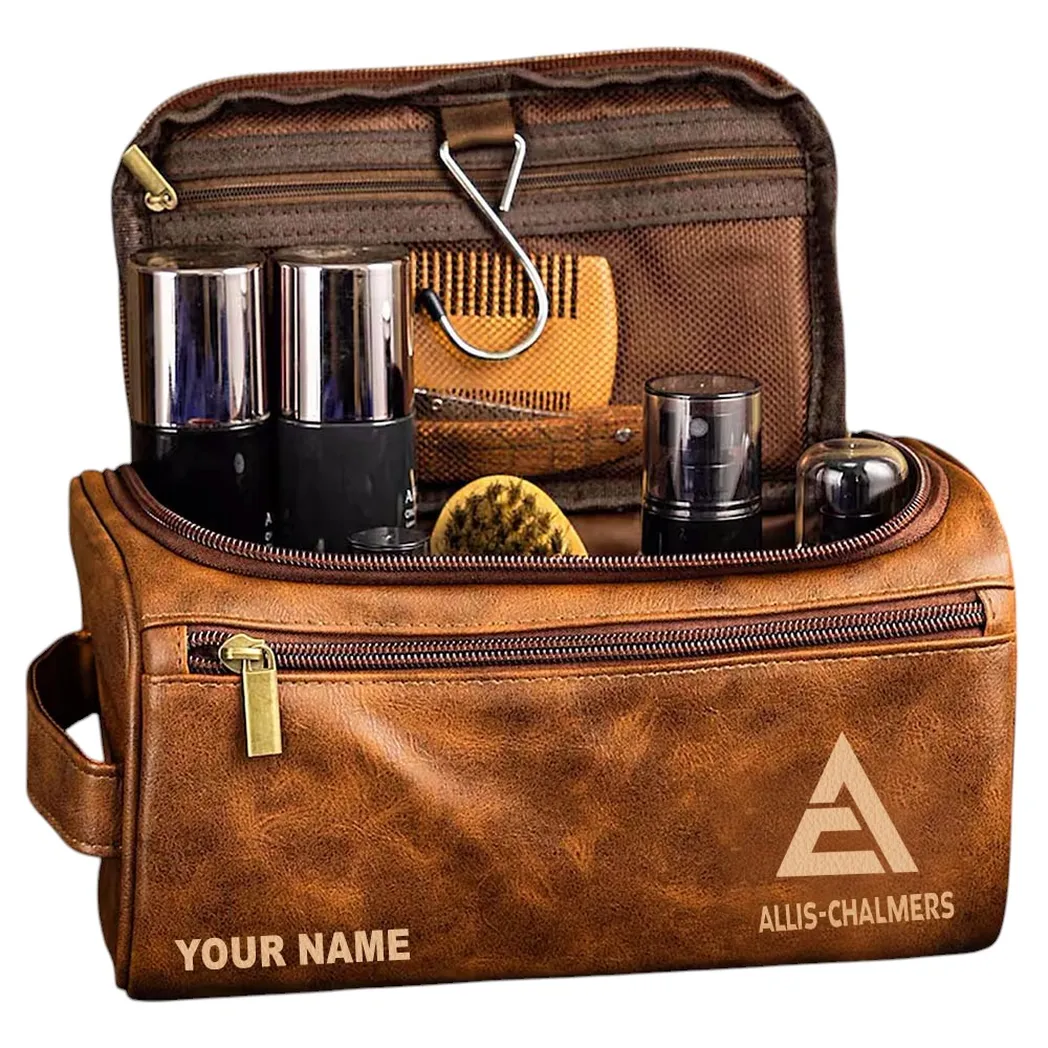 Farm Tractor Leather Toiletry Bag, Car Enthusiast Travel Pouch CAR442 - Yellow Brown