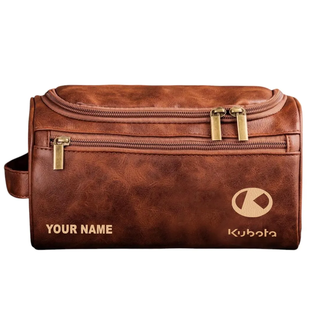 Mini Tillage Tractor Leather Toiletry Bag, Sleek Leather Travel Pouch CAR442 - Red Brown