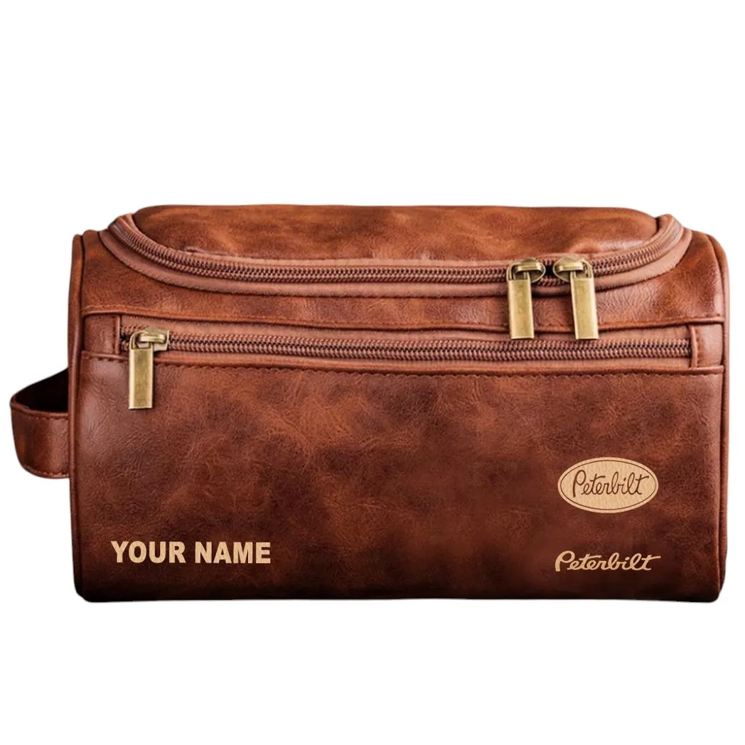 Heavy Truck Leather Toiletry Bag, Car Lover Leather Organizer CAR443 - Red Brown