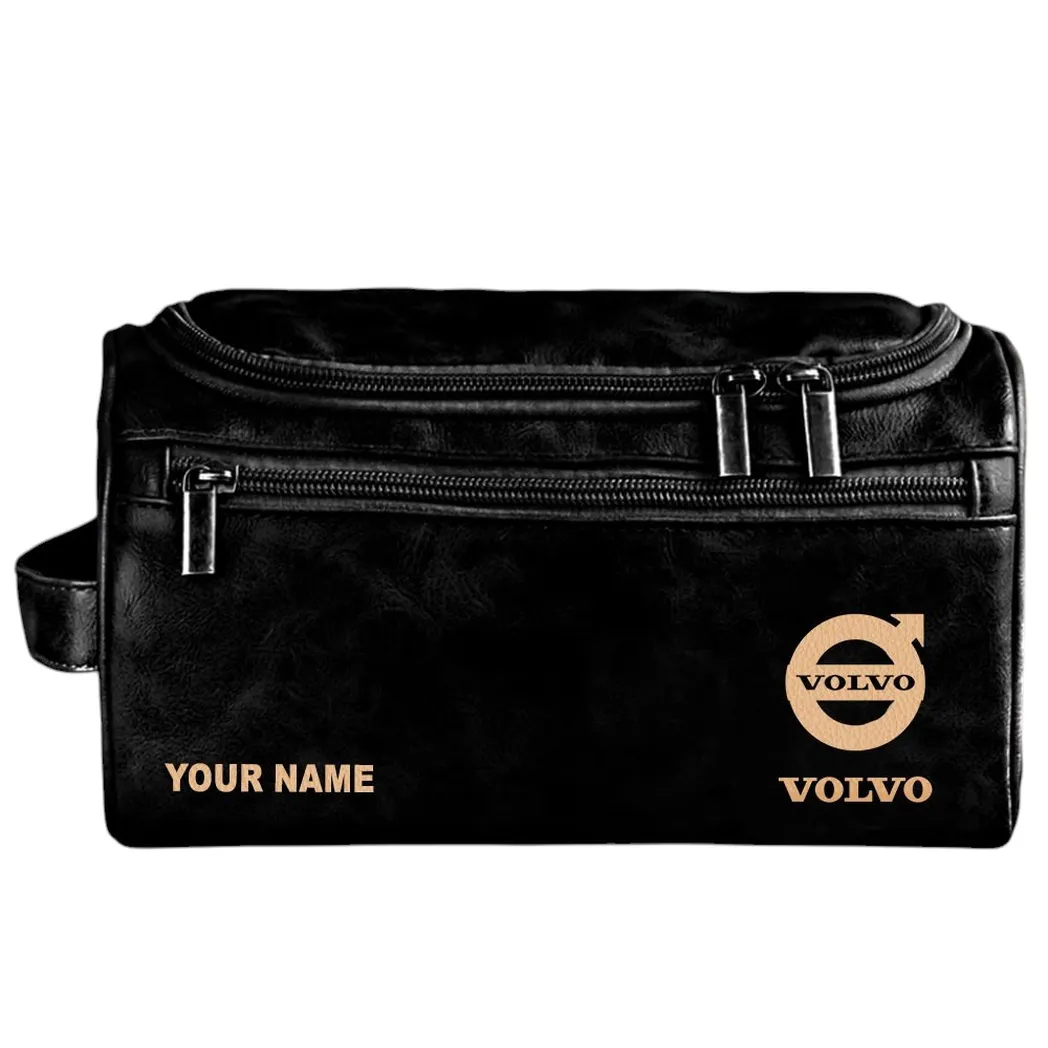 Swedish Car Brand Leather Toiletry Bag, Rugged Motorcycle Toiletry Bag CAR443 - Black