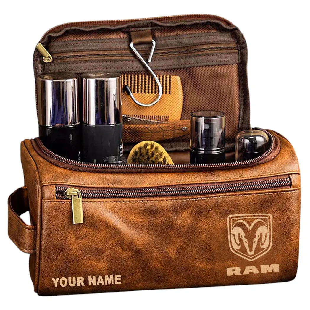 Truck Leather Toiletry Bag, Rider-Friendly Leather Organizer CAR443 - Yellow Brown