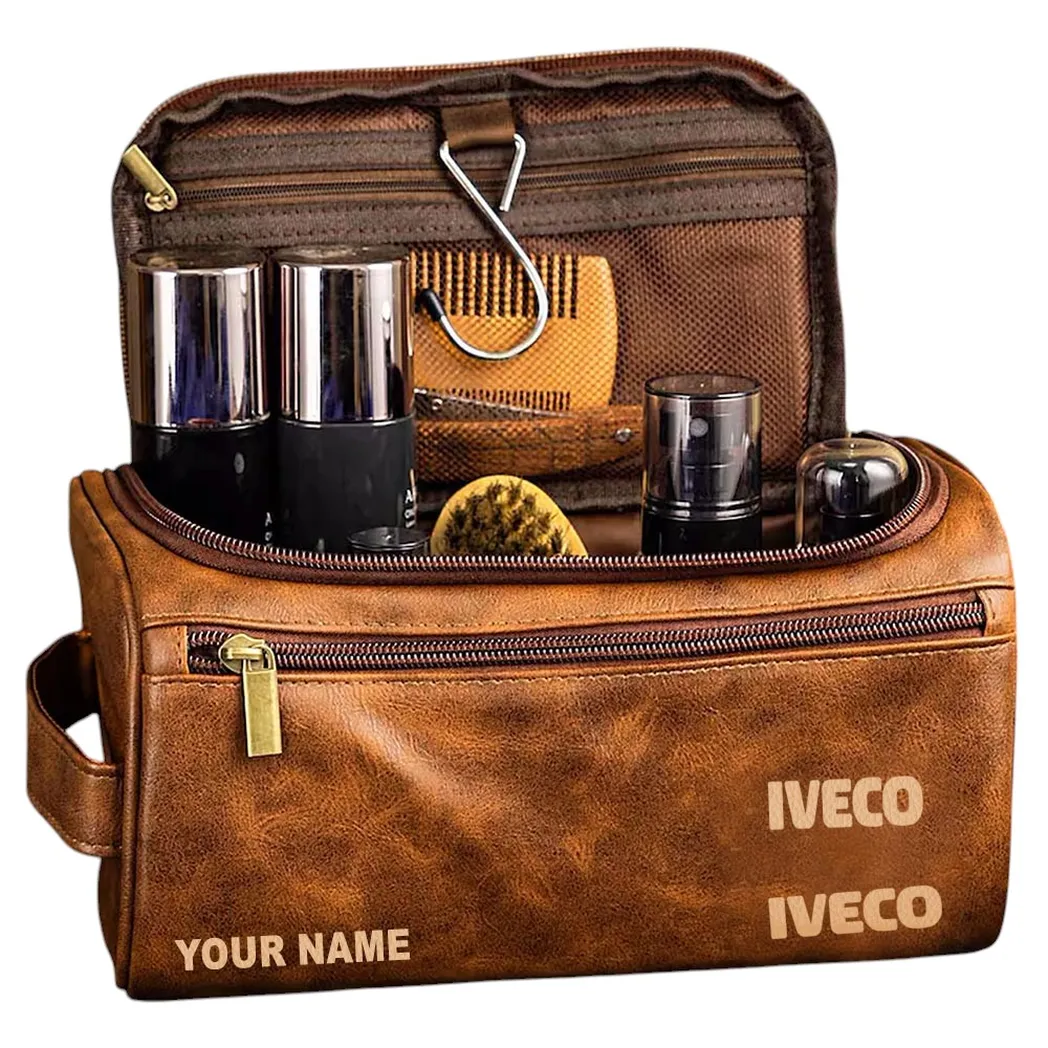 CargoForce Trucks Leather Toiletry Bag, Adventure-Ready Leather Pouch CAR443 - Yellow Brown