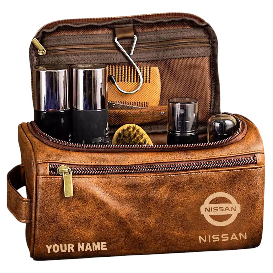 Adventure Ride Leather Toiletry Bag, Motorcycle Fan Leather Bag CAR443 - Yellow Brown