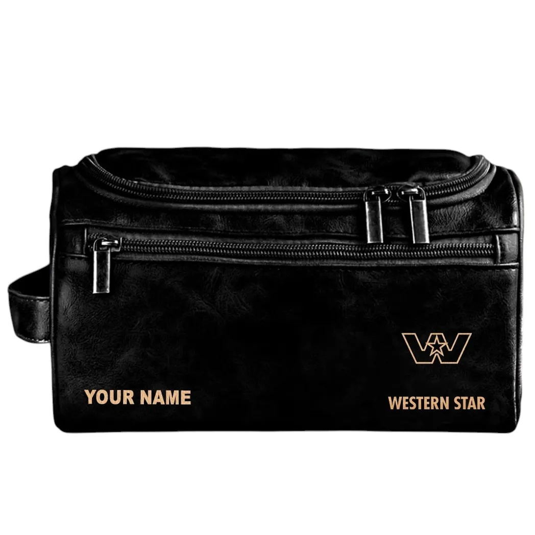 Long-Haul Vehicle Leather Toiletry Bag, Premium Leather Toiletry Case CAR443 - Black