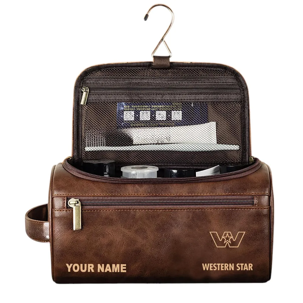 Industrial Vehicle Leather Toiletry Bag, Leather Travel Bag for Riders CAR443 - Dark Brown