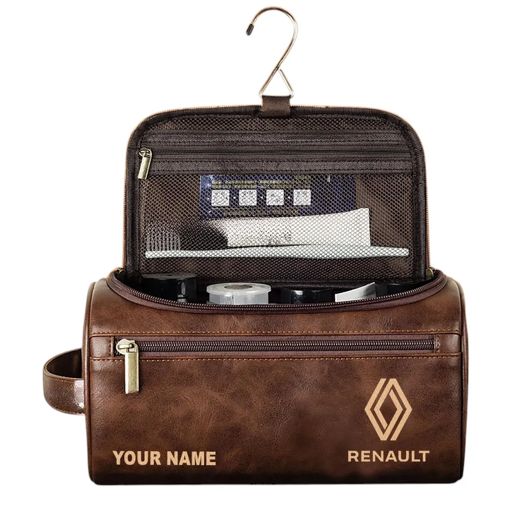 Passenger Vehicle Leather Toiletry Bag, Street-Ready Leather Pouch CAR443 - Dark Brown