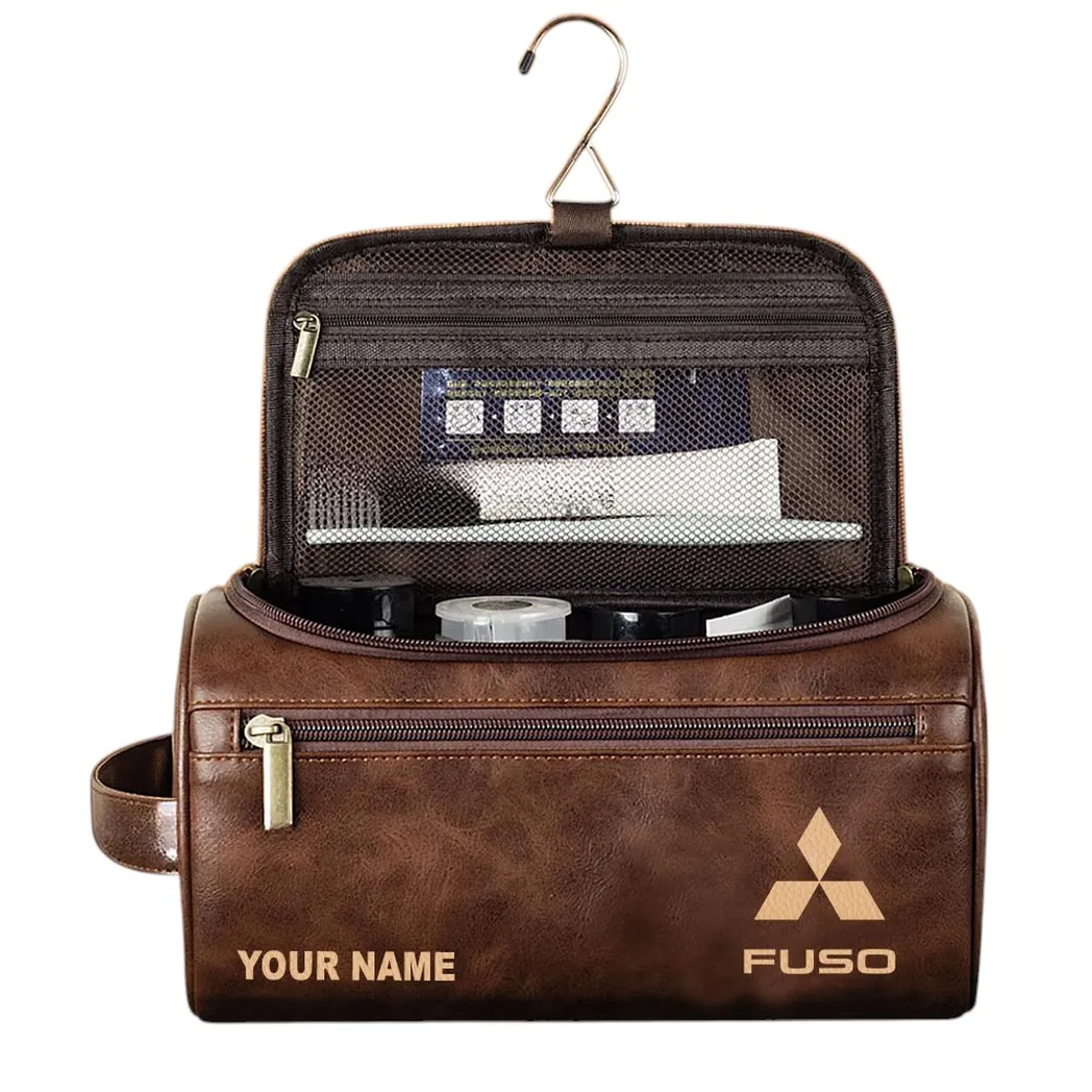 Truck Leather Toiletry Bag, Rugged Motorcycle Toiletry Bag CAR443 - Dark Brown
