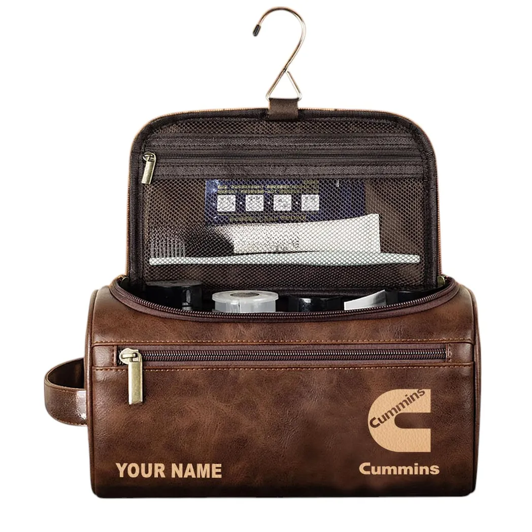 PowerPlus Motors Leather Toiletry Bag, Rider-Friendly Leather Organizer CAR443 - Dark Brown